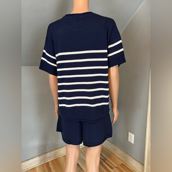 Life is Good Navy Striped Knit Lounge Set –2pc Short Sleeve Top & Shorts, Size L - Picture 4 of 6